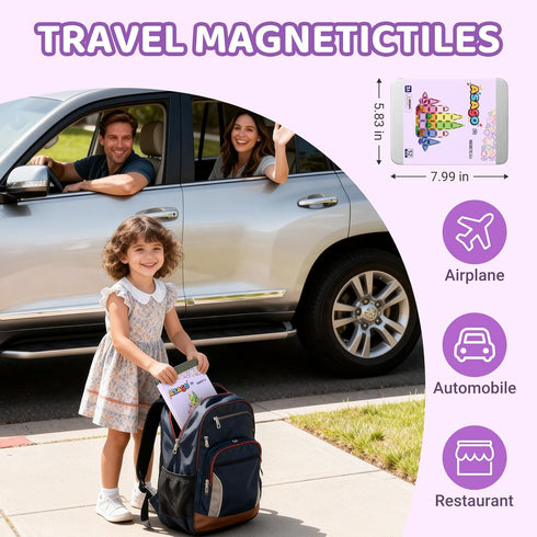52PCS Set 3+ Mini Magnetic Tiles for Toddlers,Travel Magnetictile with Iron Case for Kids,Magnet Blocks Building Toys