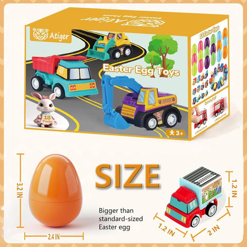 Atiger 18 PCS Easter Egg Fillers with Toys Inside, Easter Basket Stuffers for Toddlers Filled Pull Back Engineering