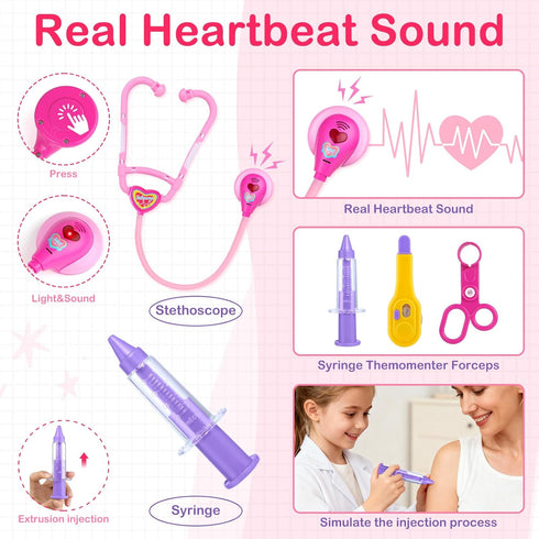 Set 3-5 Sets 22Pcs Playset 3 4 5 6 Doctor Costume for Kids - Dr Medical Pretend Play Toys for Girls - Doctors Kit