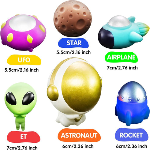 Bath Toys Light Up Floating Space Bath Tub Toy Set, 6pcs Glowing Universe Theme Educational Shower Pool Toys