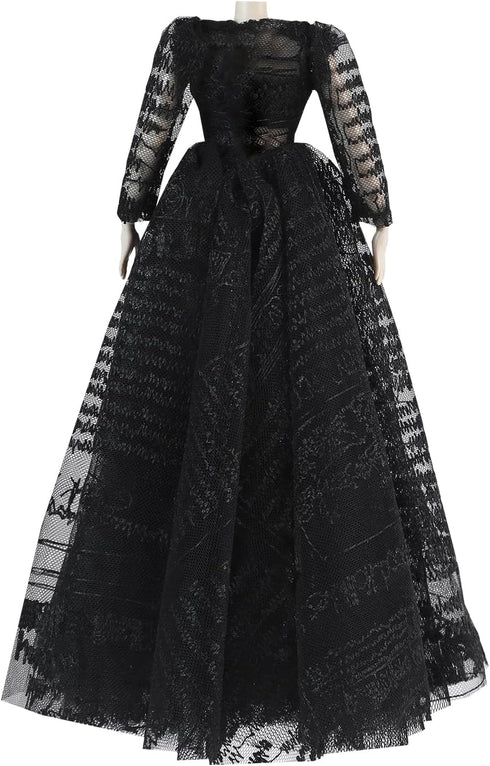 11.5 Inch E-TING Exquisite Handcrafted Black Lace Gown Evening Gala Dress for Girl Doll