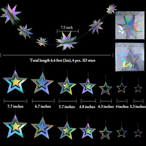 Cheerland Iridescent Star Garland Decorations, Holographic Hanging Star Party Decoration for Galaxy Birthday Decor