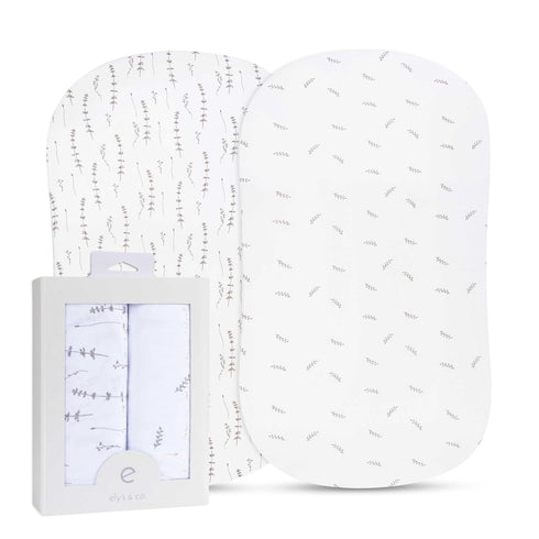 Ely’s & Co. Baby Boy/Girl Fitted Bassinet Sheets - 2 Pack, 100% Jersey Knit Cotton, Forest Grey Floral, 32”x16”x3”