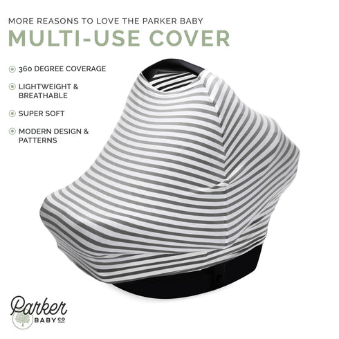 4 1 Parker Baby in Car Seat Cover for Girls and Boys - Stretchy Carseat Canopy, Nursing Cover, Grocery Cart Cover, High