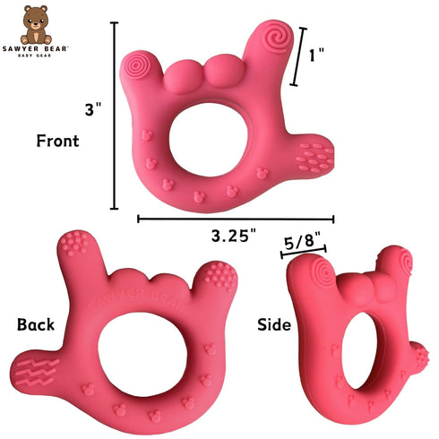 "I Love You" Silicone Hand Teether, Teethers for Babies 3-6 Months, Soft Teething Toys 6-12 Months bpa Free, Massaging Teething Relief (Electric Pink)