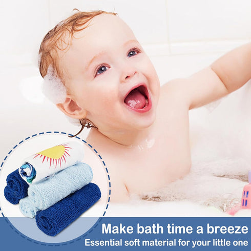 24Pack 9''x 9''Blue softan Baby Washcloths, Baby Wash Cloths Extra Soft & Ultra Absorbent, Baby Towels Face Towel