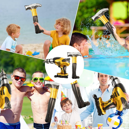 Hammer Balloons Drill Balloons, Inflatable Tools for Construction Foil Balloons, Birthday Theme Party Decoration