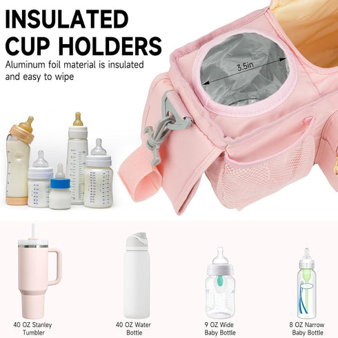 ZIOZERTT Universal Stroller Organizer with Insulated Cup Holders,Large Capacity Non-Slip Stroller Caddy Bag Fits
