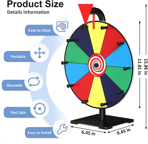 12 Inch Facilife Spinning Wheel - Color Prize Wheel with Stand, Table Spinner for Trade Shows, Carnivals & Home Games