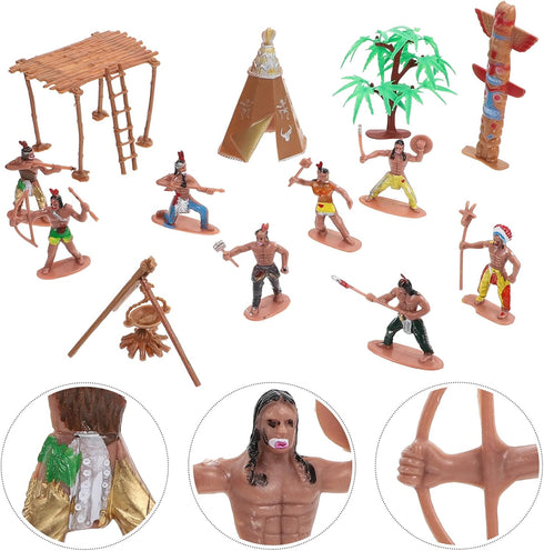 NUOBESTY Plastic Indians Figures Playset, Native American Action Figurines and Accessories for Miniature Sandbox