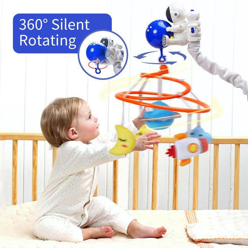 INTMEDIC 0-6-12 Baby Crib Mobile with Music and Lights, Space Baby Mobile for Crib with Remote Control, Spaceman