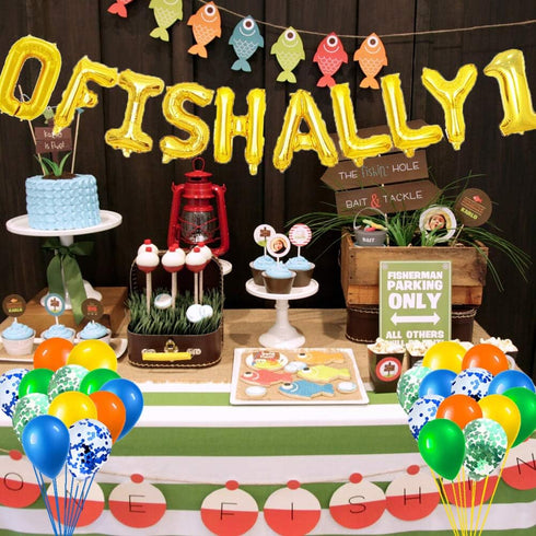 155 Pcs O Fish Ally 1 Birthday Party Decorations, Gone Fishing Balloon Garland Kit, and Cake Cupcake Topper