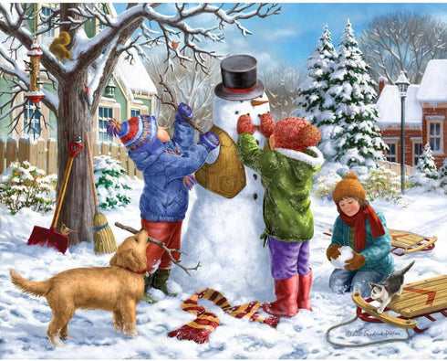 Set 300 Bits and Pieces Value of Two Piece Jigsaw Puzzles for Adults Building a Snowman on a Snow Day, Sunrise Feasting