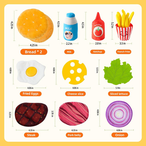 0-6-12-18 Jollybaby Soft Plush Burger Toy for Baby Months: Stuffed Hamburger Pretend Play Food & Plushies Sensory Toy