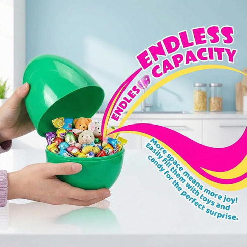 PNIOTAIN 12 6 Inch (Pure-12Pcs) Pcs Large Easter Eggs Fillable, Colorful Jumbo Plastic Empty Egg Stand Upright