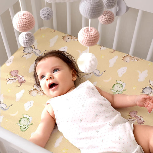 VitalCozy 4 Set 52 28 8 Inches Pcs Watercolor Dragon Crib Sheet Newborn Bedding Nursery Baby Sheets for Girl Boys Baby
