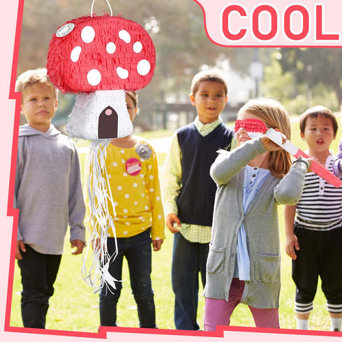 Charniol Mushroom Pinata with Stick and Blindfold, Paper, Baby Shower, Fantasy Theme Decoration