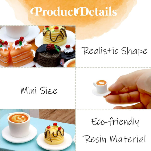 24 Sets 1:12 Hiawbon Pcs Miniature Food Kitchen Decoration Miniature Coffee Mugs Cakes Dessert Model Pretend Coffee