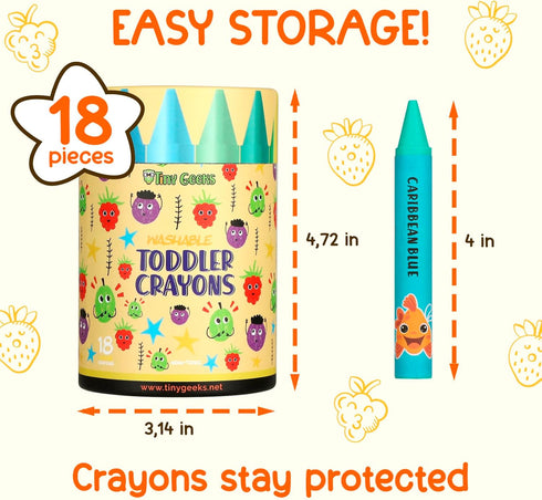 (18 1-8) TinyGeeks Jumbo Crayons Colors) Non-Toxic, Washable Crayons for Toddlers and Kids (Ages Easy-to-Hold - Ideal