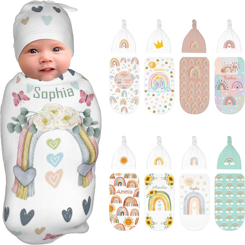 Dysuniry Personalized Baby Swaddle for Girls Boys Custom Swaddles for Newborns Rainbow Customized