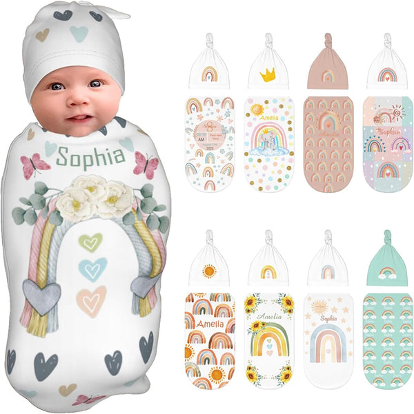 Dysuniry Personalized Baby Swaddle for Girls Boys Custom Swaddles for Newborns Rainbow Customized