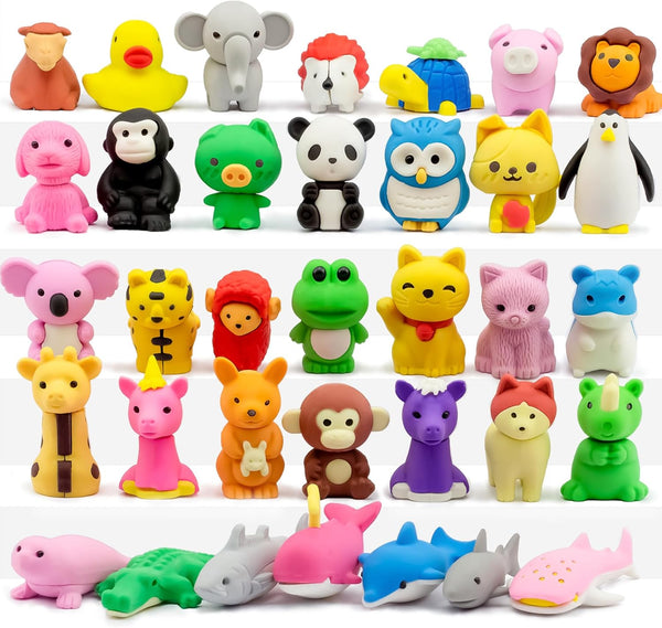 35 Pcs Animal Pencil Erasers for Kids, Classroom Prizes, and Party Favors
