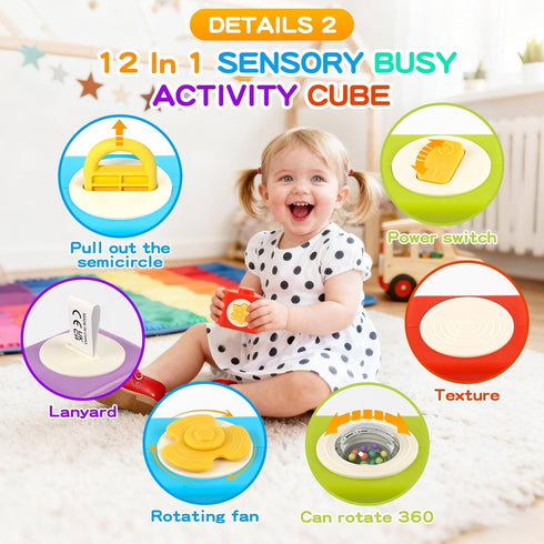 1 12-in-1 1-2, Montessori Activity Cube & Busy Board for Year Old - Travel Toys for Airplane & Car, Educational