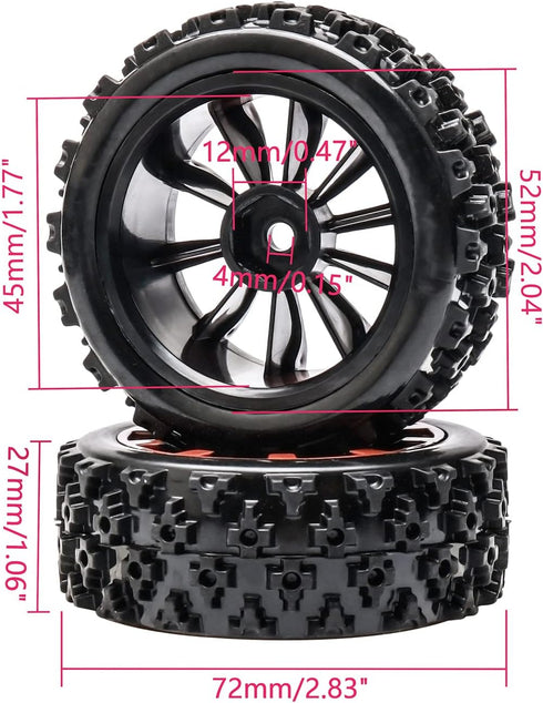JIUWU 4-Pack Off-Road Wheels - 12mm Hex RC Wheels and Tires, High-Performance Upgrade for 1/10 RC Cars