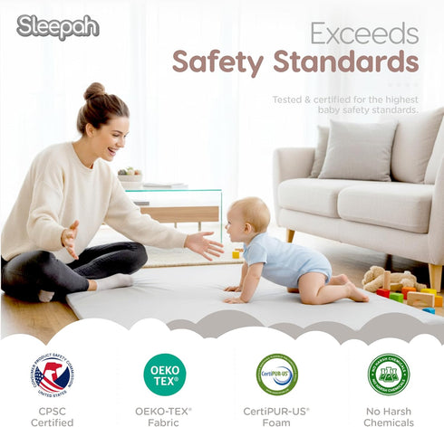 50x50 Sleepah Vegan Leather Baby Play Mat, Thicken Foam Cushioned & Waterproof Playpen Mat for Infants and Toddlers