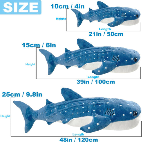 39inch Whale Shark Stuffed Animal Plush Pillow Toy, Realistic Big Whale Shark Plush Huge Stuffed Whales