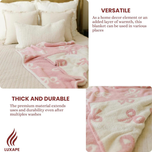 Cozy 30x40 Bow Blanket Pink Bows Soft Throw Blanket Reversible Premium Fabric for Best Comfort