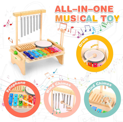 Set Set Kids Drum for Toddlers, Montessori Musical Instruments Toys, Toddler Drum Wooden Xylophone Musical Toys