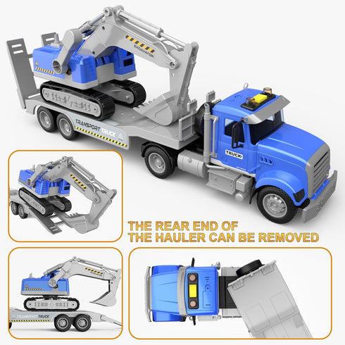 DOWELLIN 22" 3 4 5 6 7 8 Transports Trucks Kids Toys, Large Semi Truck Toy Carrier and Excavator Truck