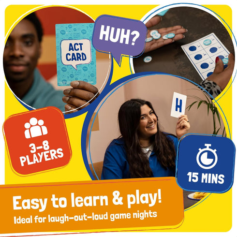 TOMY The Game of Saying 'Huh?!' | Voice Impressions Card Game for Family Fun, Ages 8+, 3-8 Players