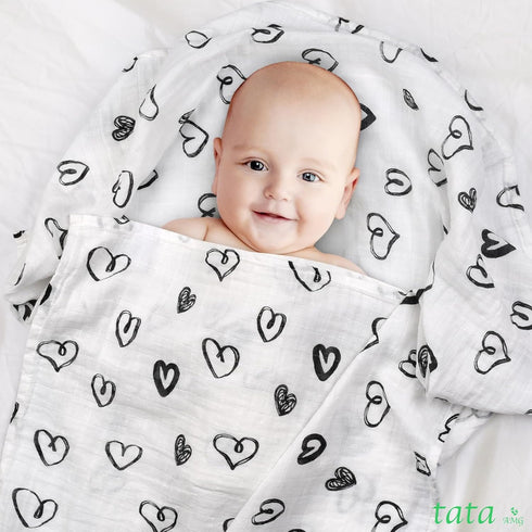 100% 47x47 TATA AMG Organic Muslin Cotton Baby Swaddle Blanket Soft & Breathable Receiving Blanket for Newborns, Girls