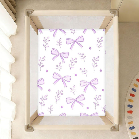 CZXW 52" 28" Purple Bows Crib Sheets Fitted x Natural Cotton Soft & Breathable for Baby Crib Mattress
