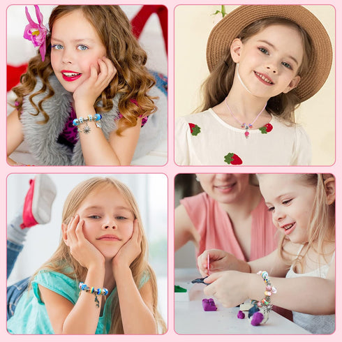 AIPRIDY Unicorn Mermaid Charm Bracelet Making Kit, 72 Pieces Jewelry Crafts Gifts for Girls 5-12 Years Old