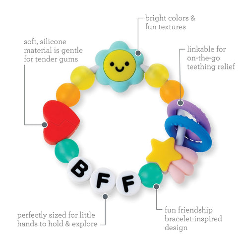 Infantino BFF Friendship Baby Teether Soft Silicone Baby Teething Toy with Textures, Bright Colors, and Easy-Grip