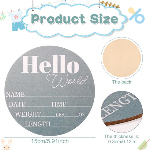 Gosknor Baby Announcement Sign, Wooden New Baby Name Sign Hello World Birth Announcement Board Green Personalized