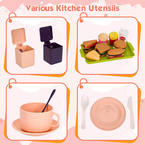 118Pcs Playset 2 Sets, Mini Play Kitchen Accessories for Kids, Pretend Cooking with Cookware, Tableware & Fruit