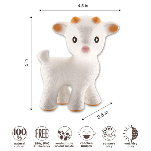 0-6, CaaOcho Pure Natural Rubber Teething Baby Toy - Sola The Goat Teether for Babies, BPA Free Baby Toy, All Natural