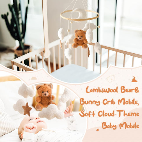 let's make Baby Mobile for Crib Bear Cloud Crib Mobile Handmade Furry Nursery Mobile Gender Neutral Crib Toy Hanging