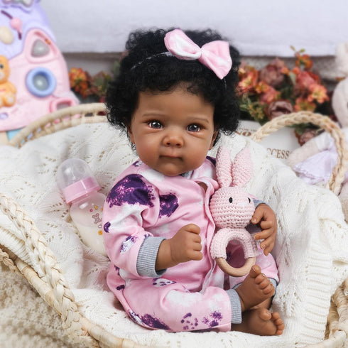 18 Inch 3+ WOOROY Realistic Reborn Baby Doll Black Girl African American Newborn Baby with Soft Body, Lifelike Handmade