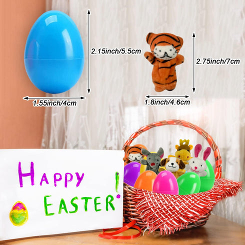 12 Pack Easter Eggs Filled with Animal Finger Puppets, Easter Basket Stuffers Surprise Easter Gifts Prefilled Mini