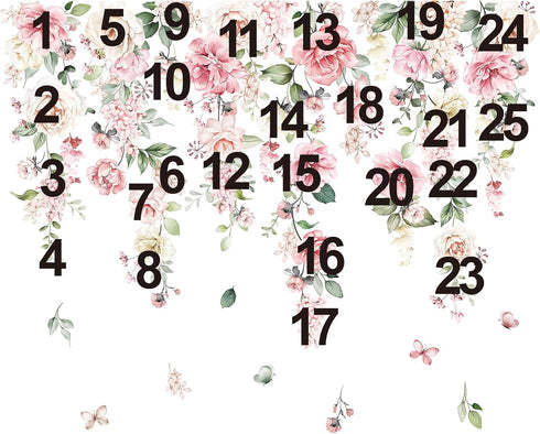 wondever Large Pink Flowers Wall Stickers Hanging Vine Floral Leaves Peel and Stick Wall Art Decals for Baby Nursery