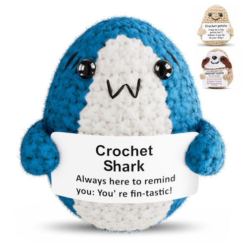 Crochet Shark Plushie Shark Stuffed Animal with Message Card, Soft Yarn 2.8"