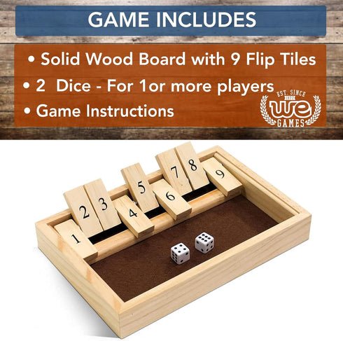 9 11 inches WE Games Classic Dice Board Game Number Flip Tiles with Natural Wooden Box