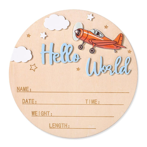 NQEUEPN Wood Newborn Announcement Sign, 15cm/5.91 Inch Wooden Hello World Newborn Arrival Plaques