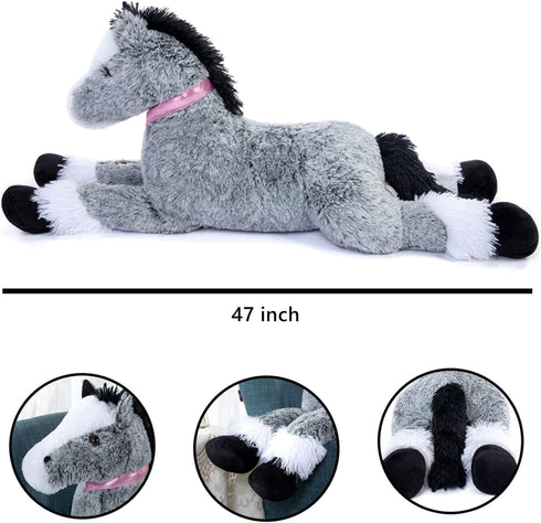 Tezituor 47 Inch Giant Horse Stuffed Animal Plush Toy - Realistic 4ft Long Pillow