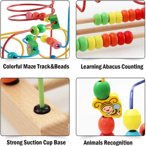 1 2 3 Joqutoys Bead Maze Toy for Year Old Kids, Wooden Colorful Roller Coaster Circle Toys, Early Educational Toys
